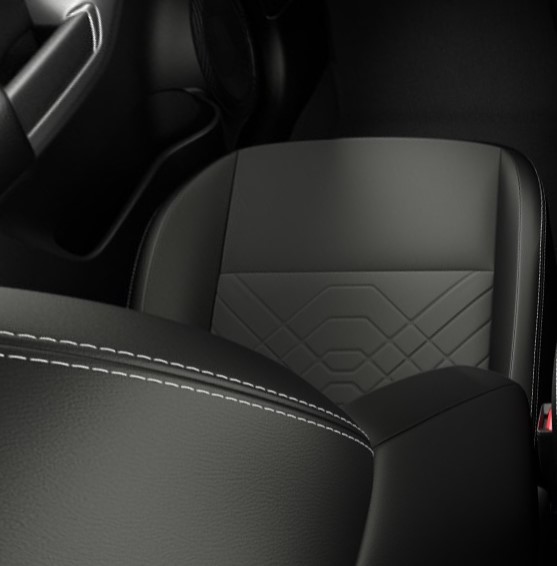Monoform sports seats with black synthetic leather with embossed details