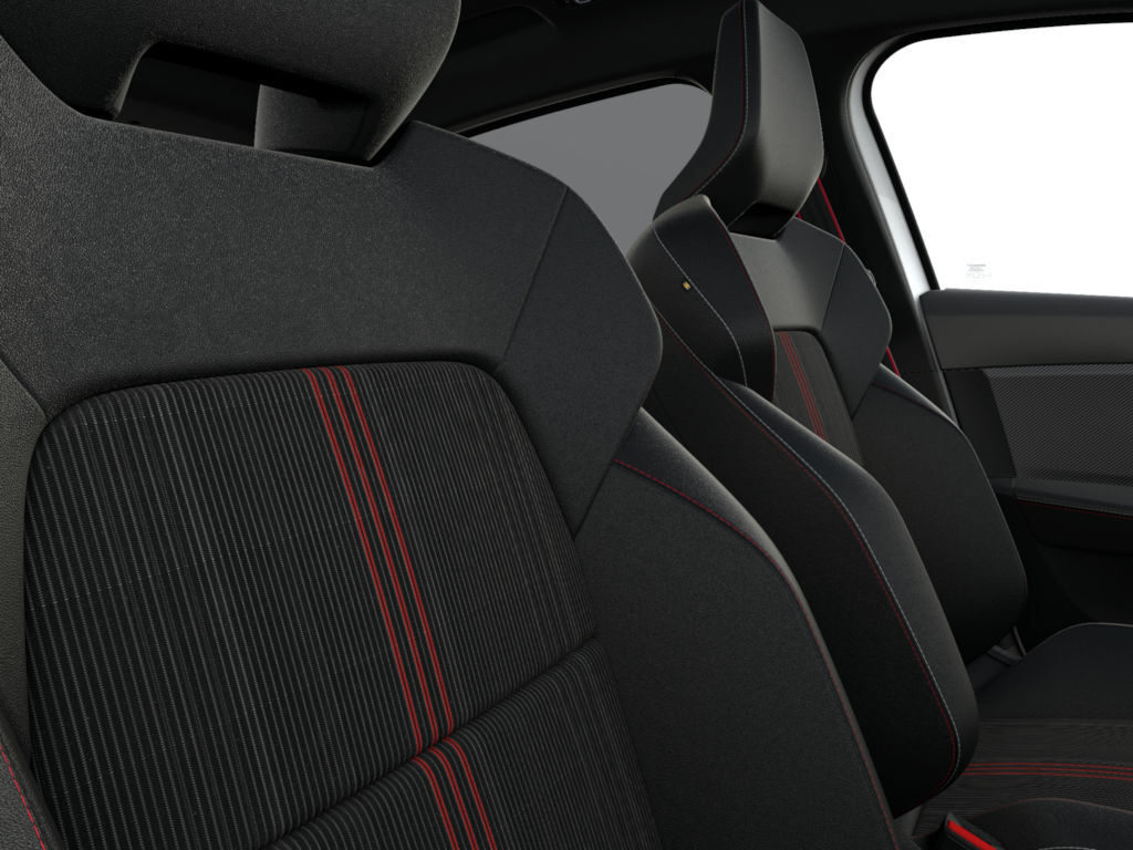 R.S. Line textile ribbed combined with eco-leather upholstery in graphite with red stiching