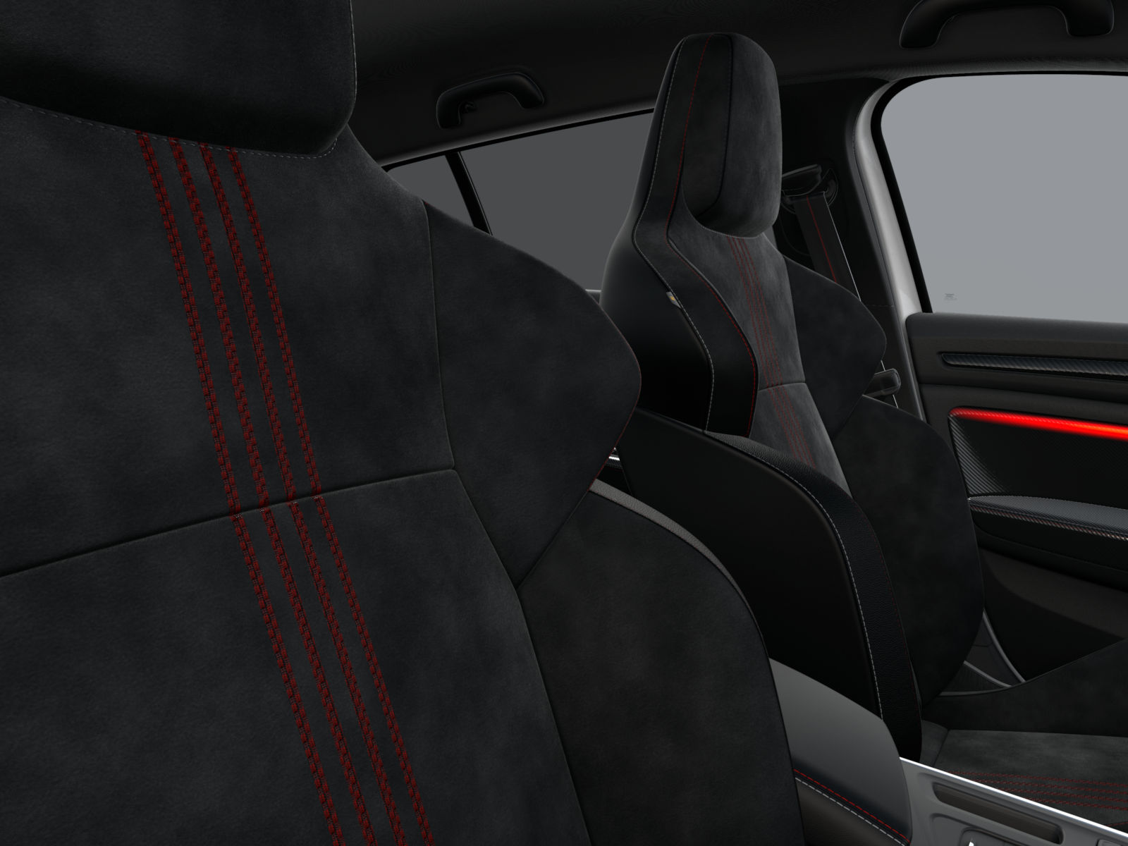 Темный оттенок ALCANTARA R.S. Обивка сидений LINE + с красными деталями / Цвет салона - черный (требуется FTKOG)