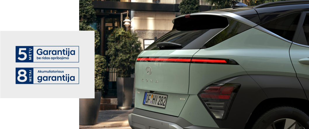 Hyundai Kona MY24 5-ių metų garantija be ridos apribojimo