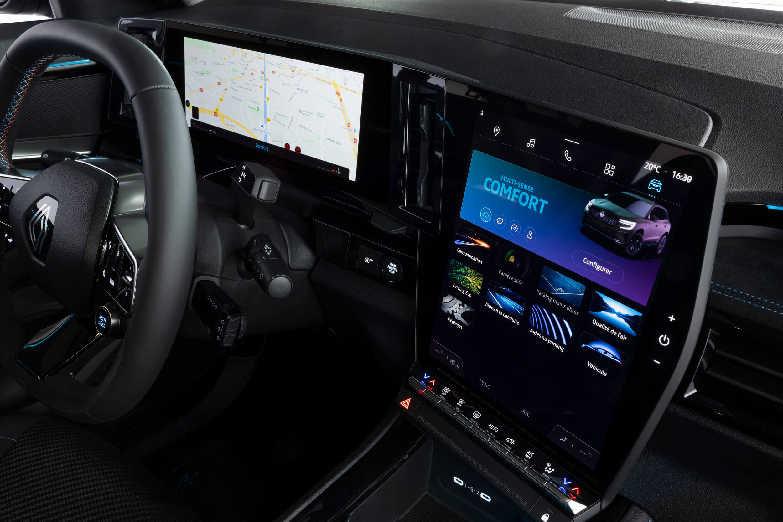 Renault Austral visureigio centriniame ekrane rodomas Multi Sense sistemos langas su Comfort režimu